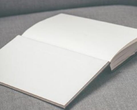 particolare della copertina del libro, con un libro dalle pagine bianche aperto su un sedile