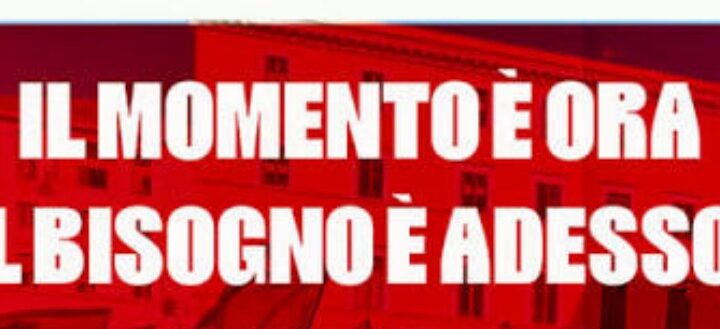 scritta "il momento è ora, il bisogno è adesso" dalla locandina dellUnione Sindacati di Base